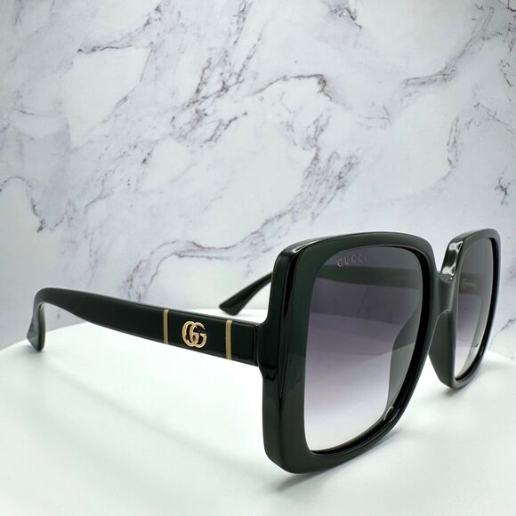 New Gucci Sunglasses Black Square Gold Interlocking GG Metal Logo Italy - Picture 13 of 16